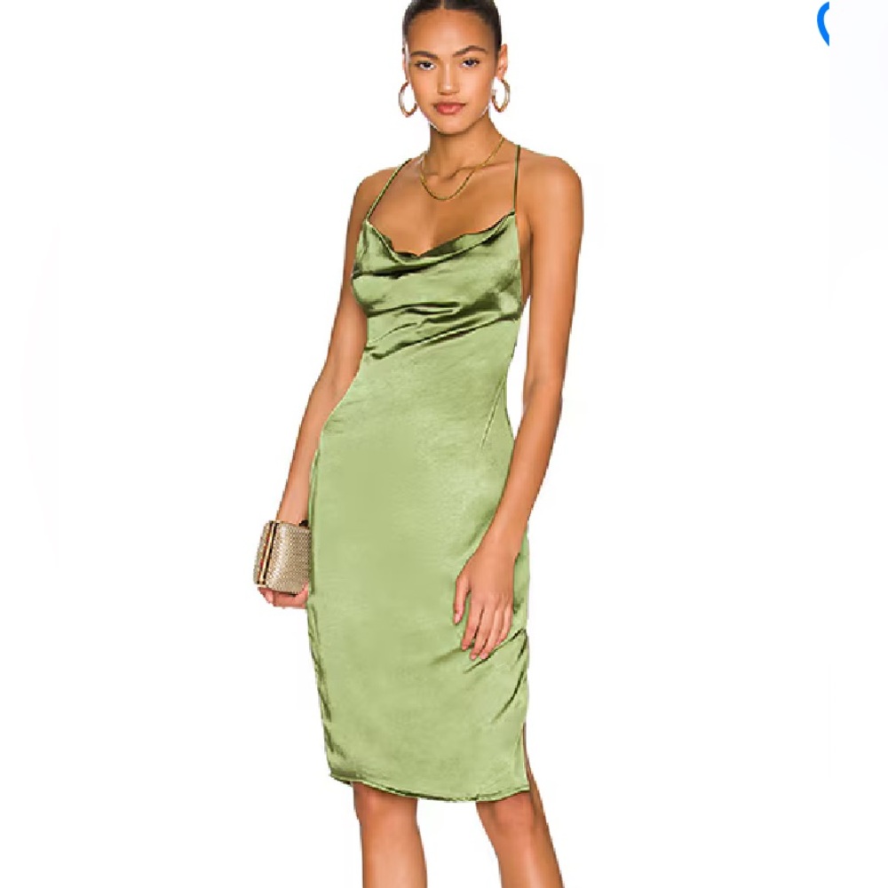 Superdown Green Slip Dress with Cowl Neck for Cocktail